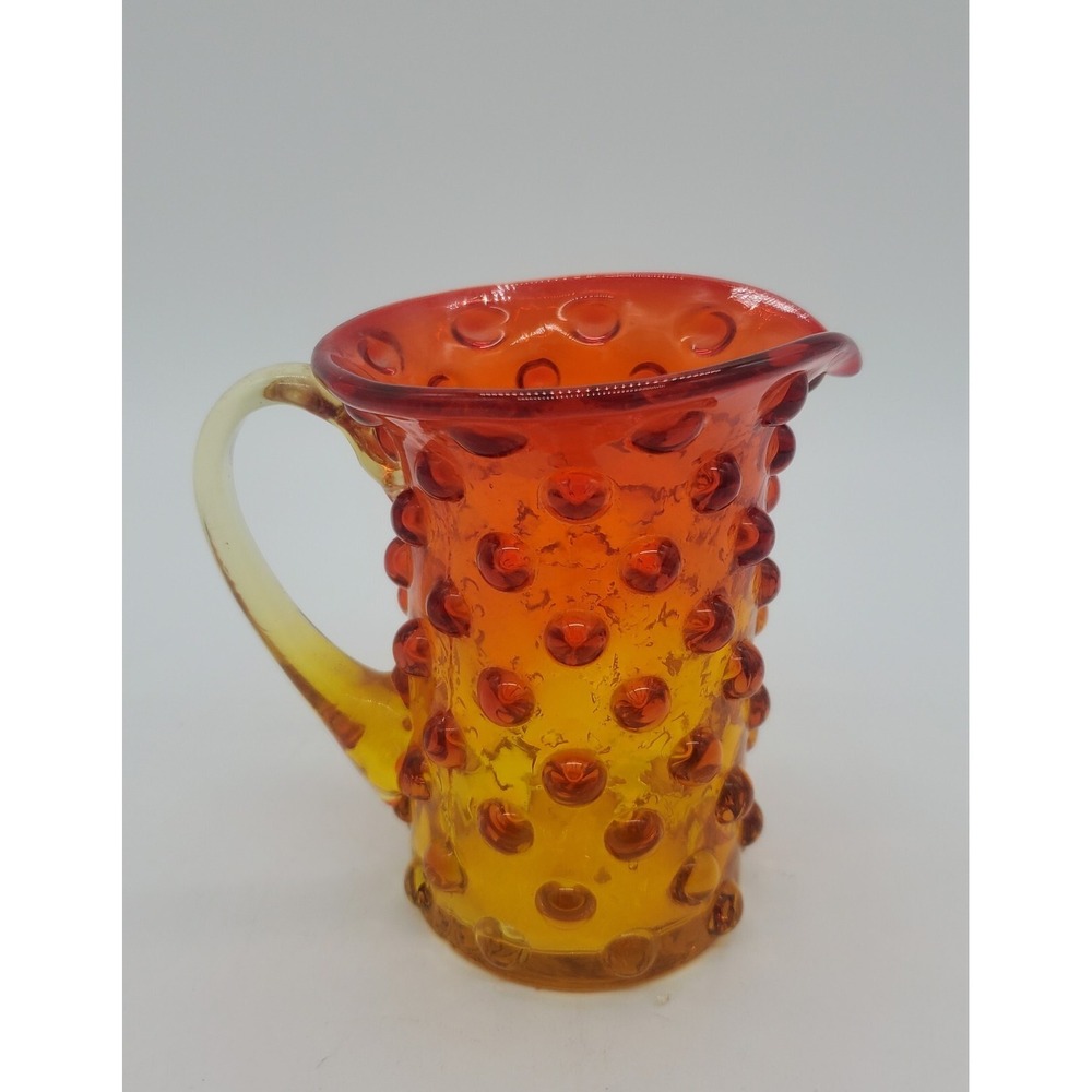 Vintage Amberina Hobnail Miniature Glass Pitcher Creamer 4in Red Orange
